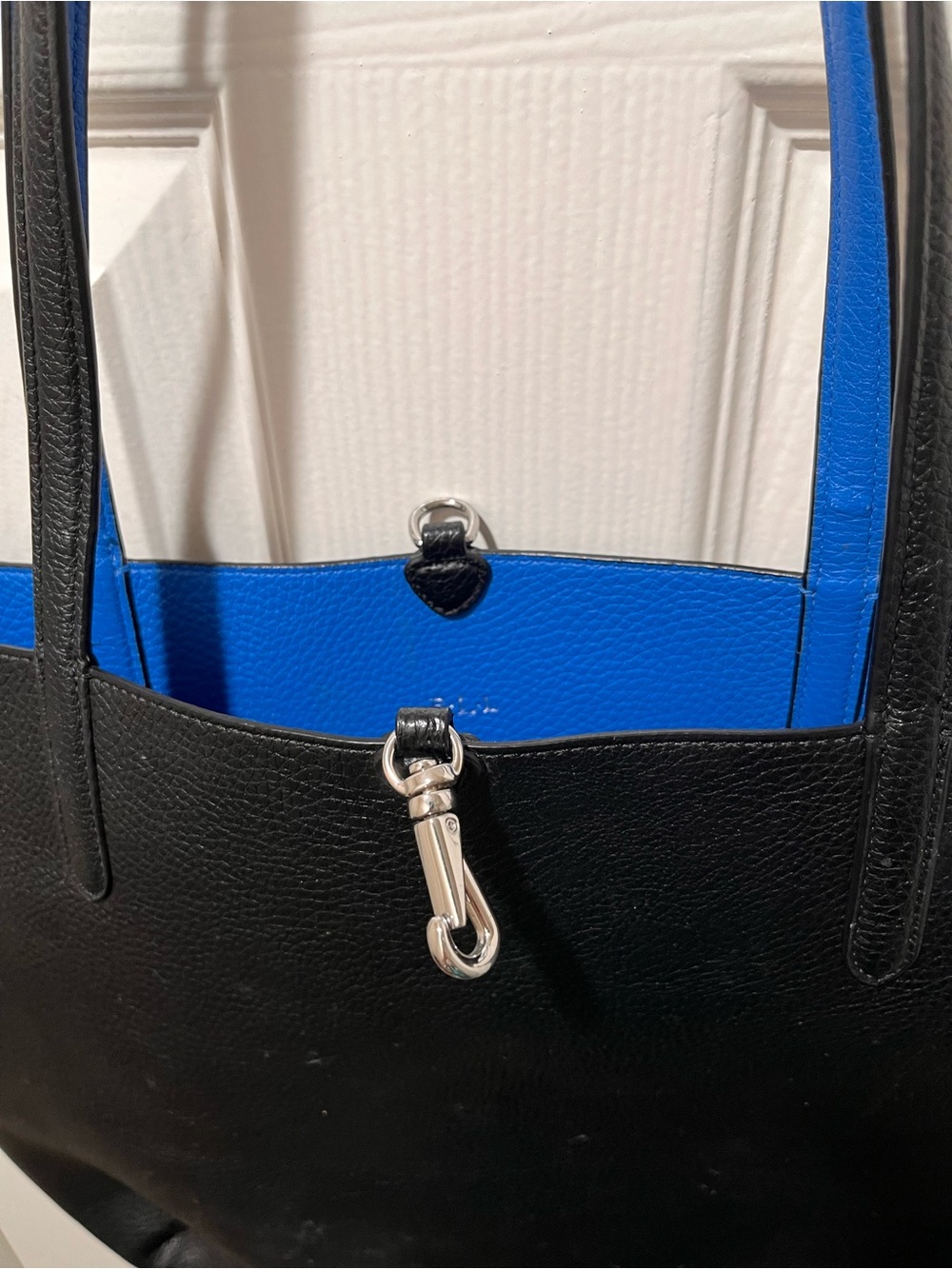 Polo by Ralph Lauren Reversible Black and Cobalt Blue Pebbled Tote Bag - Picture 3 of 8